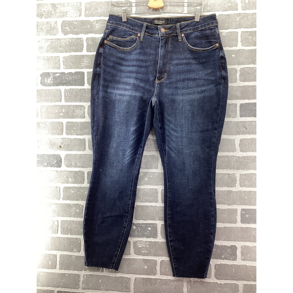Judy Blue Skinny Fit Jeans Womens 14W Dark Wash Raw Hem High Rise JB88527 DK-CO